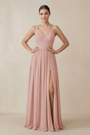 English Rose Chiffon A-Line Pleated Bridesmaid Dress | KISSBRIDAL