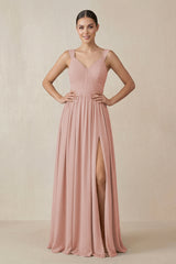 English Rose Chiffon A-Line Pleated Bridesmaid Dress | KISSBRIDAL