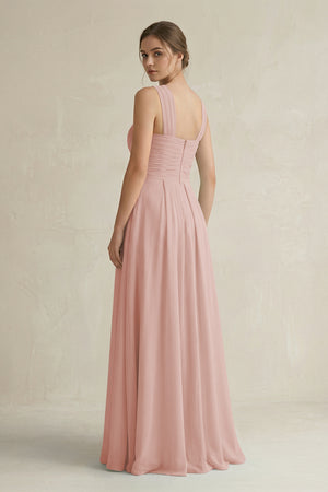 English Rose Cross Halter Chiffon A-Line Pleated Bridesmaid Dress (2) | KISSBRIDAL