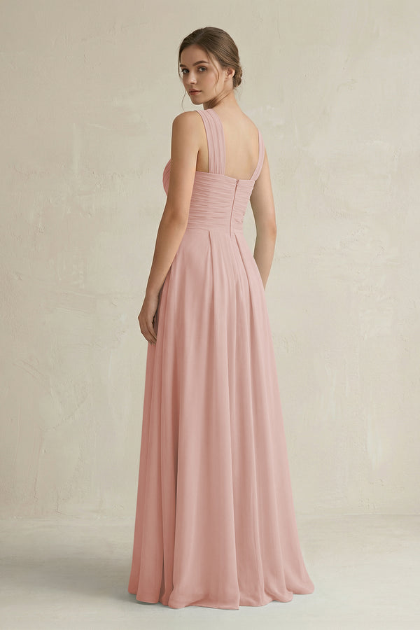 English Rose Cross Halter Chiffon A-Line Pleated Bridesmaid Dress (2) | KISSBRIDAL