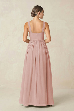 English Rose Cross Halter Neck Chiffon A-Line Bridesmaid Dress With Slit (2) | KISSBRIDAL