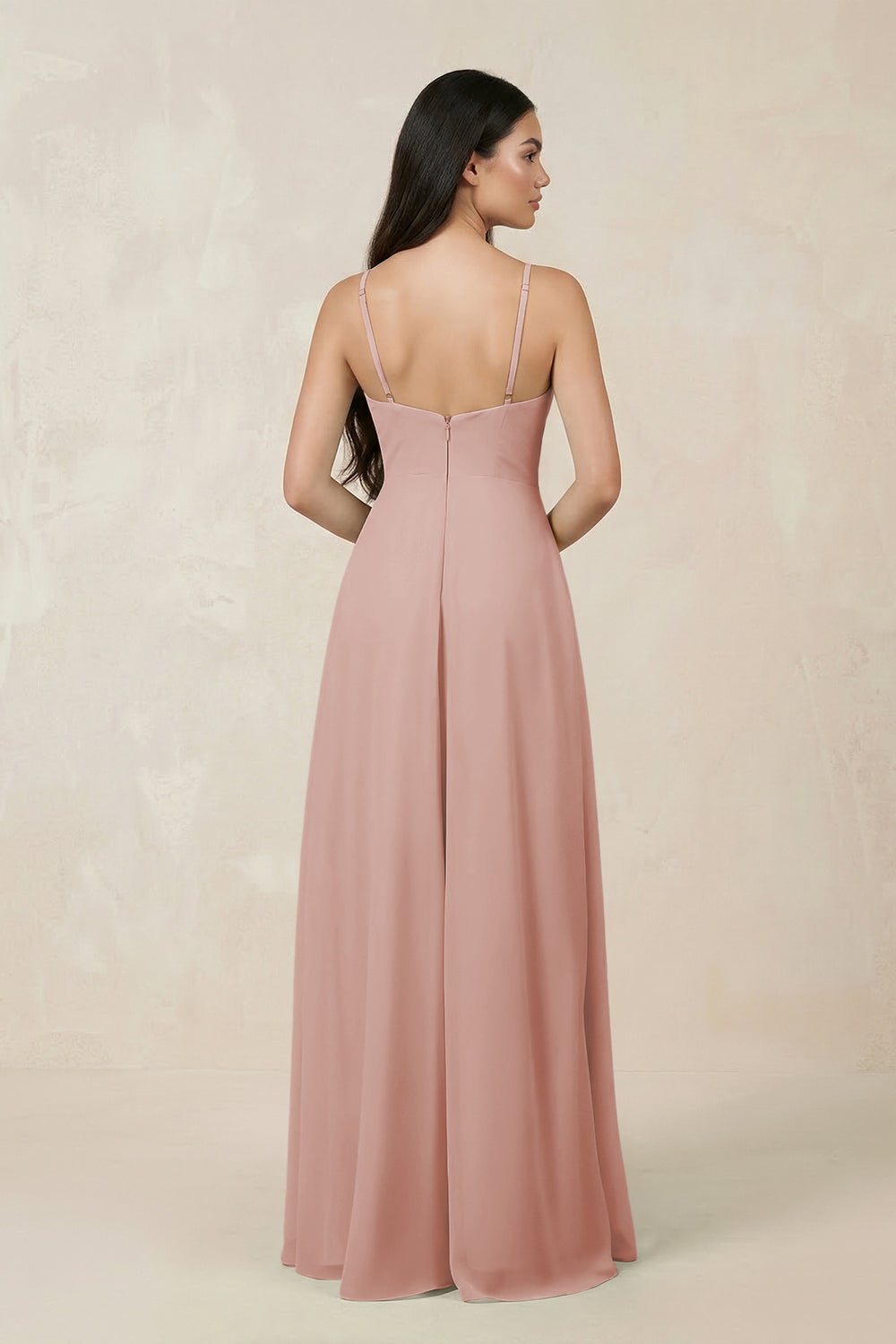 Halter Chiffon A-Line Bridesmaid Dress With Slit in English Rose