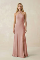 English Rose Halter Chiffon Mermaid Ruched Bridesmaid Dress | KISSBRIDAL