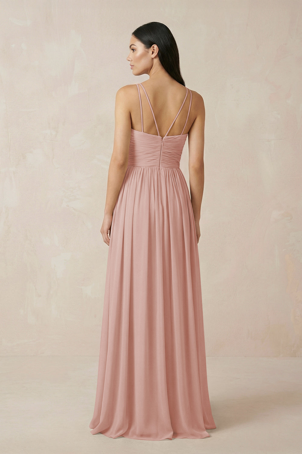Halter Neck A-Line Chiffon Bridesmaid Dress in English Rose