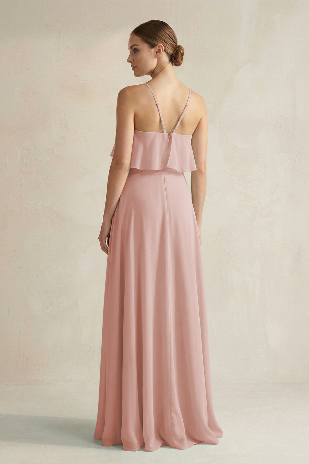 Halter Neck A-Line Chiffon Bridesmaid Dress with Keyhole in English Rose