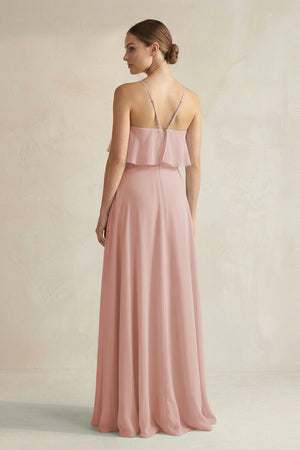 English Rose Halter Neck A-Line Chiffon Bridesmaid Dress with Keyhole (2) | KISSBRIDAL