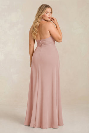 English Rose High Neck Chiffon Sheath Ruched Bridesmaid Dress (2) [sizeplus] | KISSBRIDAL