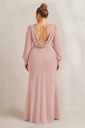 English Rose Long Sleeve V-Neck Sheath Chiffon Bridesmaid Dress (2) [sizeplus] | KISSBRIDAL