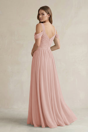 English Rose Off-the-Shoulder A-Line Chiffon Bridesmaid Dress With Slit (2) | KISSBRIDAL