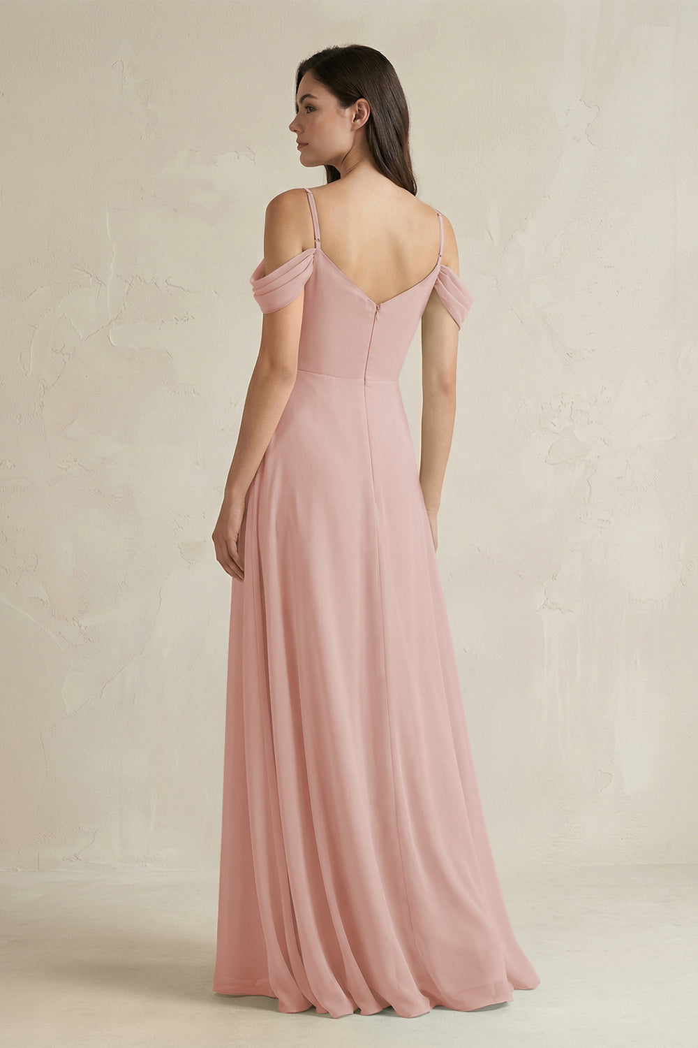 Off-the-Shoulder Chiffon A-Line Bridesmaid Dress in English Rose