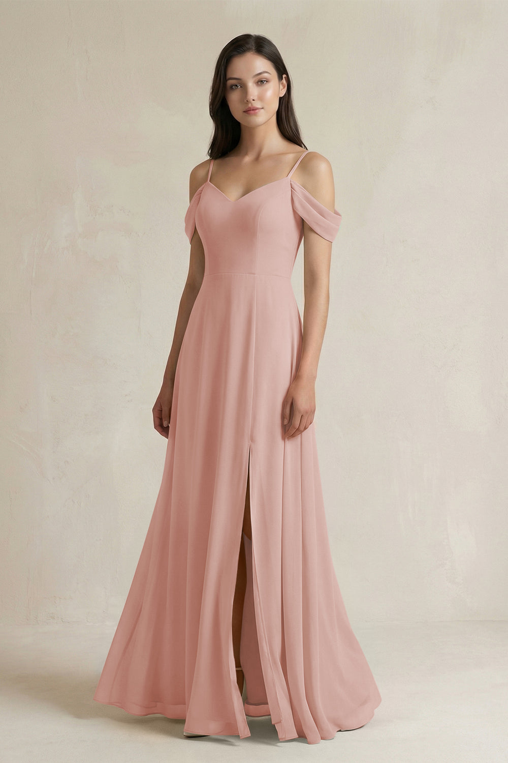 Off-the-Shoulder Chiffon A-Line Bridesmaid Dress in English Rose