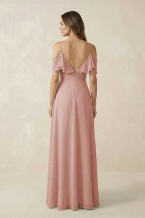 English Rose Off-the-Shoulder Ruffled A-Line Chiffon Bridesmaid Dress (2) | KISSBRIDAL