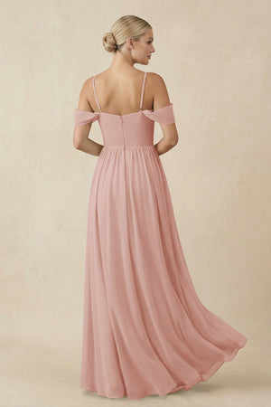 English Rose Off-the-Shoulder Sweetheart A-Line Chiffon Bridesmaid Dress (2) | KISSBRIDAL