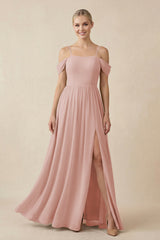 English Rose Off-the-Shoulder Sweetheart A-Line Chiffon Bridesmaid Dress | KISSBRIDAL