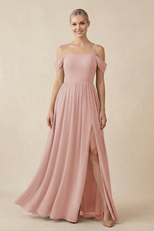 English Rose Off-the-Shoulder Sweetheart A-Line Chiffon Bridesmaid Dress | KISSBRIDAL