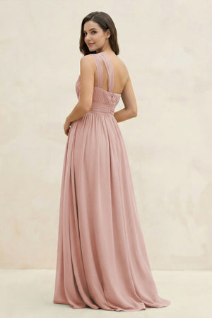 English Rose One-Shoulder Pleated A-Line Chiffon Bridesmaid Dress (2) | KISSBRIDAL