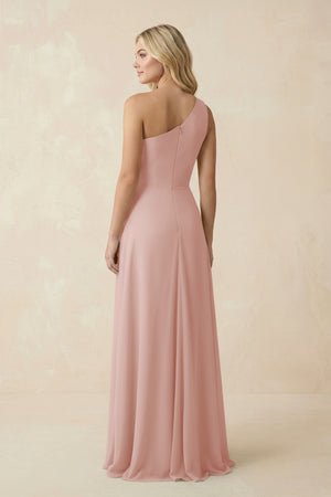 English Rose One-Shoulder Ruched A-Line Chiffon Bridesmaid Dress (2) | KISSBRIDAL