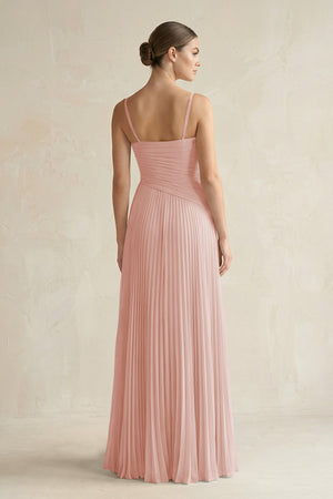 English Rose Pleated A-Line Long Chiffon Bridesmaid Dress (2) | KISSBRIDAL