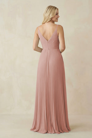 English Rose Pleated V-Neck A-Line Chiffon Bridesmaid Dress (2) | KISSBRIDAL