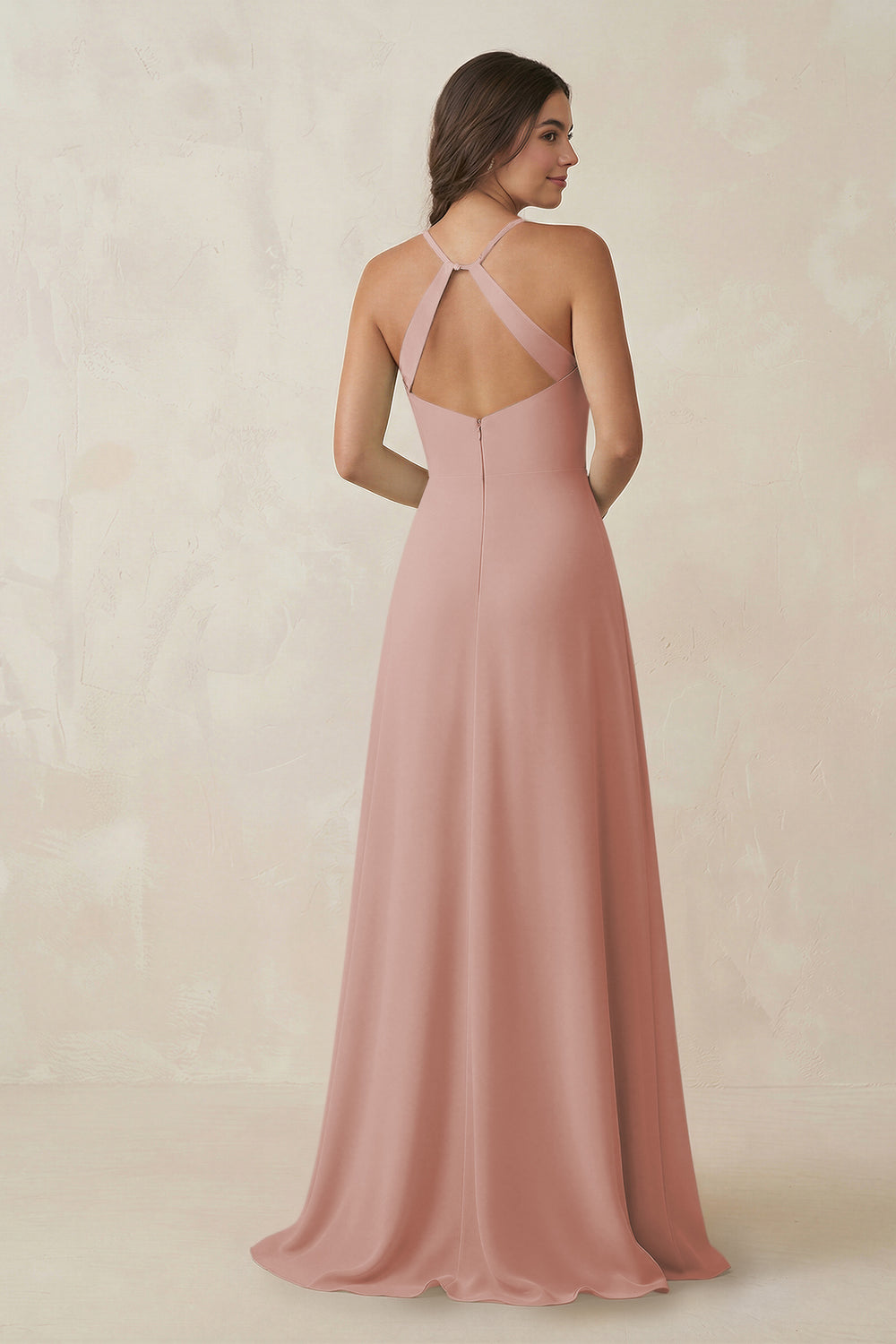 Ruched Sheath Chiffon Bridesmaid Dress in English Rose