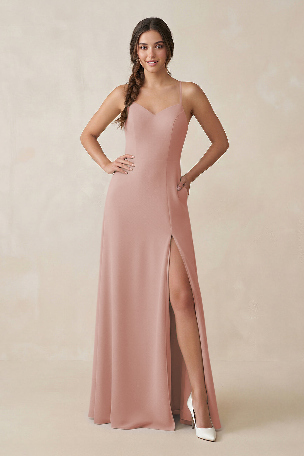 Ruched Sheath Chiffon Bridesmaid Dress in English Rose