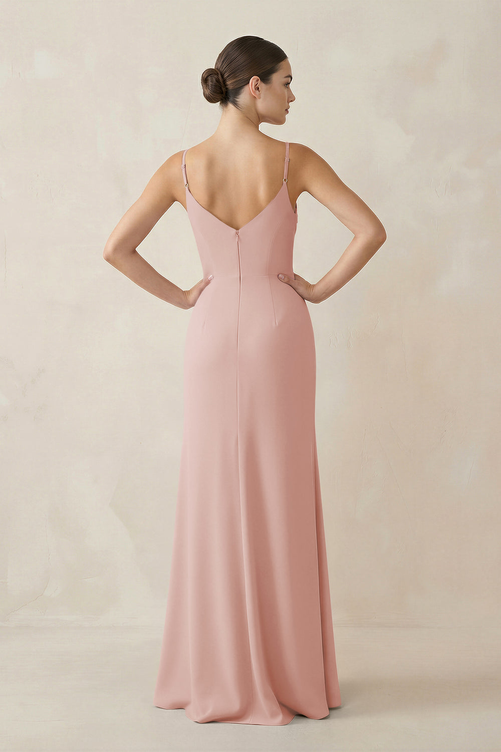 Ruched Sheath Spaghetti Strap Chiffon Bridesmaid Dress in English Rose