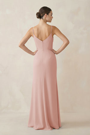 English Rose Ruched Sheath Spaghetti Strap Chiffon Bridesmaid Dress (2) | KISSBRIDAL