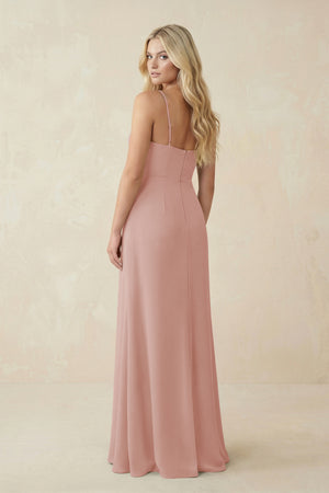 English Rose Ruched Sheath Spaghetti Strap Chiffon Bridesmaid Dress (2) | KISSBRIDAL