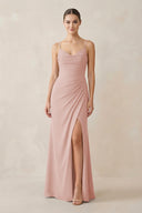 English Rose Ruched Sheath Spaghetti Strap Chiffon Bridesmaid Dress | KISSBRIDAL