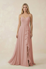 English Rose Ruffled Hem A-Line Chiffon Bridesmaid Dress | KISSBRIDAL