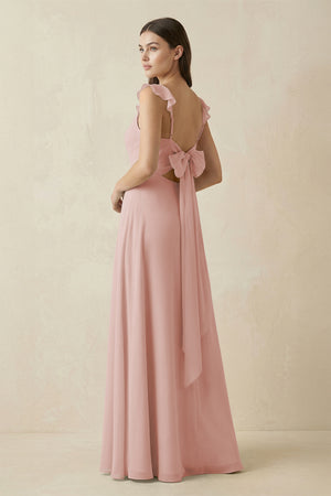 English Rose Ruffled Sleeve A-Line Chiffon Bridesmaid Dress (2) | KISSBRIDAL