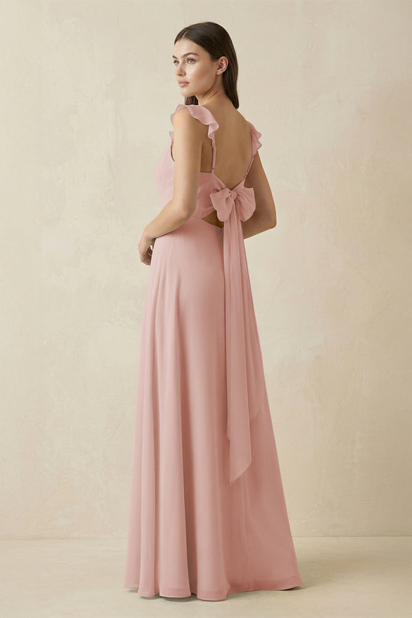 English Rose Ruffled Sleeve A-Line Chiffon Bridesmaid Dress (2) | KISSBRIDAL