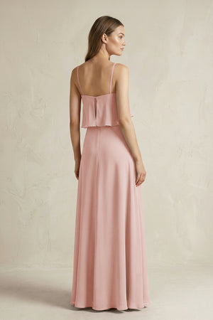 English Rose Ruffled Spaghetti Strap A-Line Chiffon Bridesmaid Dress in English Rose (2) | KISSBRIDAL