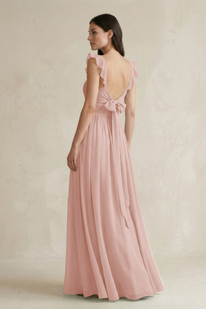 English Rose Ruffled Spaghetti Strap Chiffon A-Line Bridesmaid Dress (2) | KISSBRIDAL