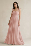 English Rose Ruffled Spaghetti Strap Chiffon A-Line Bridesmaid Dress | KISSBRIDAL