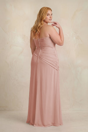 English Rose Sheath Chiffon Strapless Pleated Bridesmaid Dress (2) [sizeplus] | KISSBRIDAL