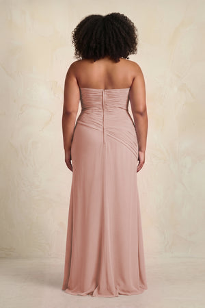 English Rose Sheath Chiffon Strapless Pleated Bridesmaid Dress (4) [sizeplus] | KISSBRIDAL