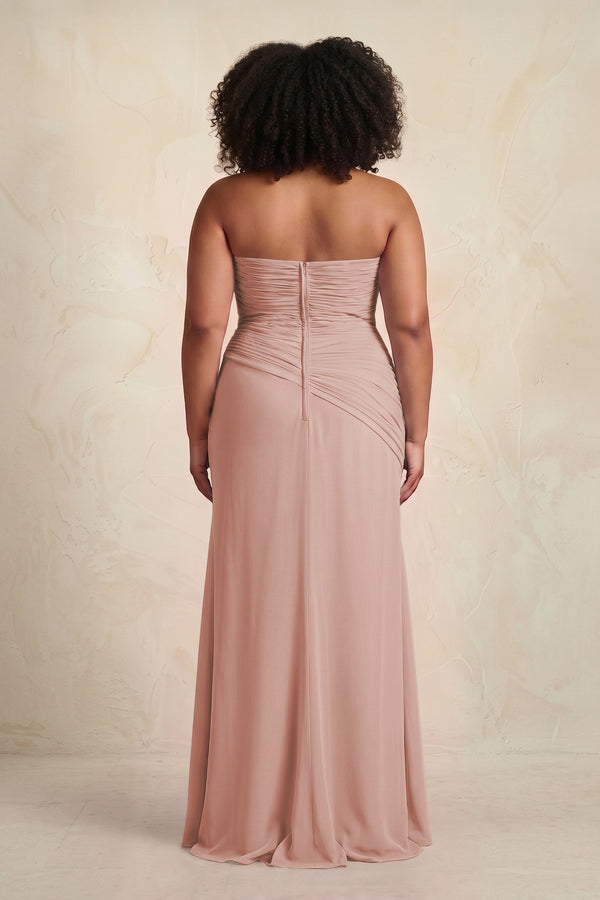 English Rose Sheath Chiffon Strapless Pleated Bridesmaid Dress (4) [sizeplus] | KISSBRIDAL