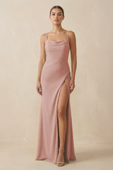 English Rose Sheath Spaghetti Straps Chiffon Long Bridesmaid Dress | KISSBRIDAL