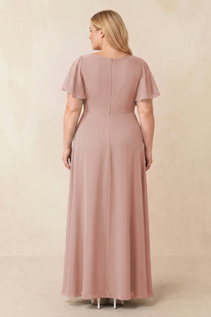 English Rose Short Sleeves Bateau A-Line Chiffon Bridesmaid Dress (2) [sizeplus] | KISSBRIDAL
