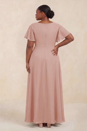 English Rose Short Sleeves Bateau A-Line Chiffon Bridesmaid Dress (4) [sizeplus] | KISSBRIDAL