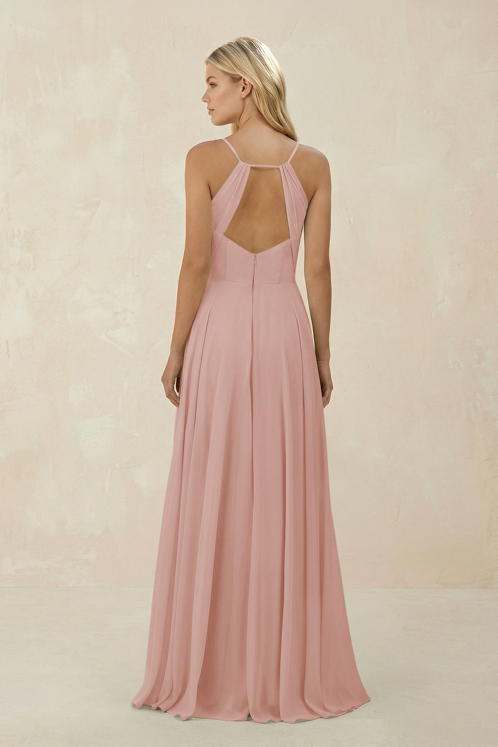 Spaghetti Strap A-Line Chiffon Bridesmaid Dress in English Rose