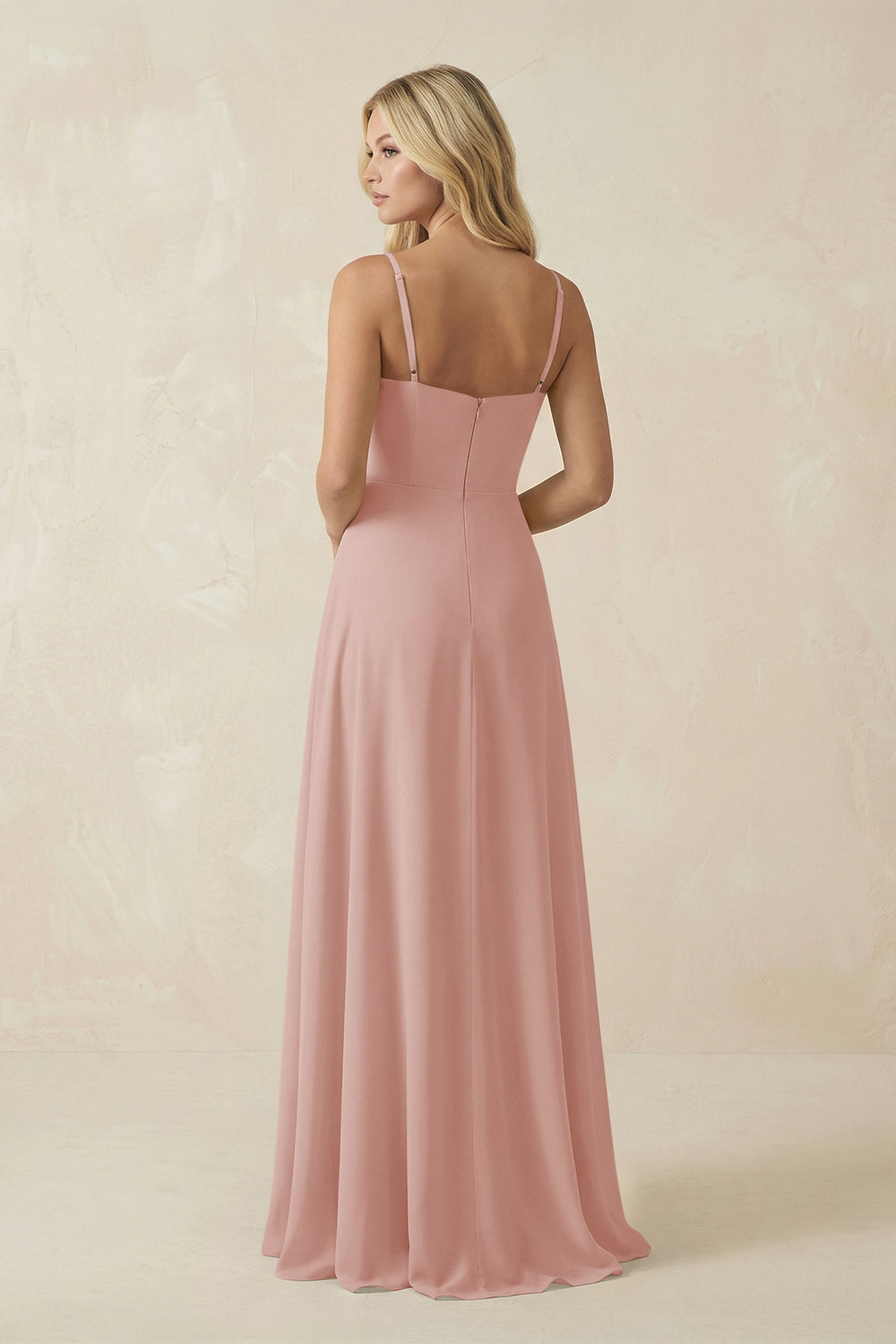 Spaghetti Strap Chiffon A-Line Bridesmaid Dress in English Rose