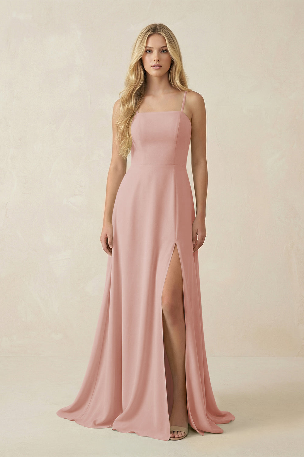 Spaghetti Strap Chiffon A-Line Bridesmaid Dress in English Rose