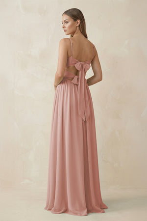 English Rose Spaghetti Strap Pleated A-Line Chiffon Bridesmaid Dress (2) | KISSBRIDAL