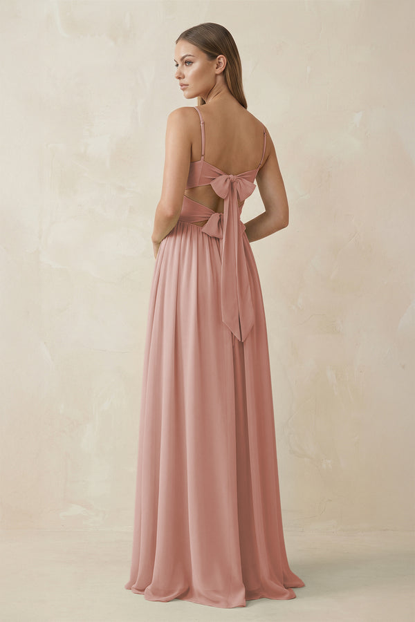 English Rose Spaghetti Strap Pleated A-Line Chiffon Bridesmaid Dress (2) | KISSBRIDAL