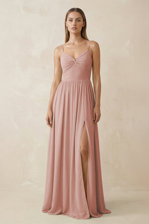 English Rose Spaghetti Strap Pleated A-Line Chiffon Bridesmaid Dress | KISSBRIDAL