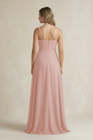 English Rose Spaghetti Strap Ruffled A-Line Chiffon Bridesmaid Dress (2) | KISSBRIDAL