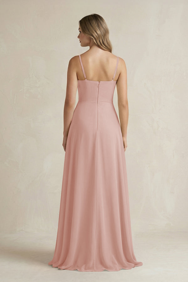 English Rose Spaghetti Strap Ruffled A-Line Chiffon Bridesmaid Dress (2) | KISSBRIDAL
