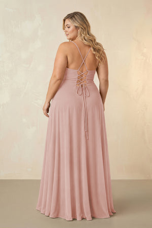 English Rose Spaghetti Straps Chiffon A-Line Bridesmaid Dress (2) [sizeplus] | KISSBRIDAL
